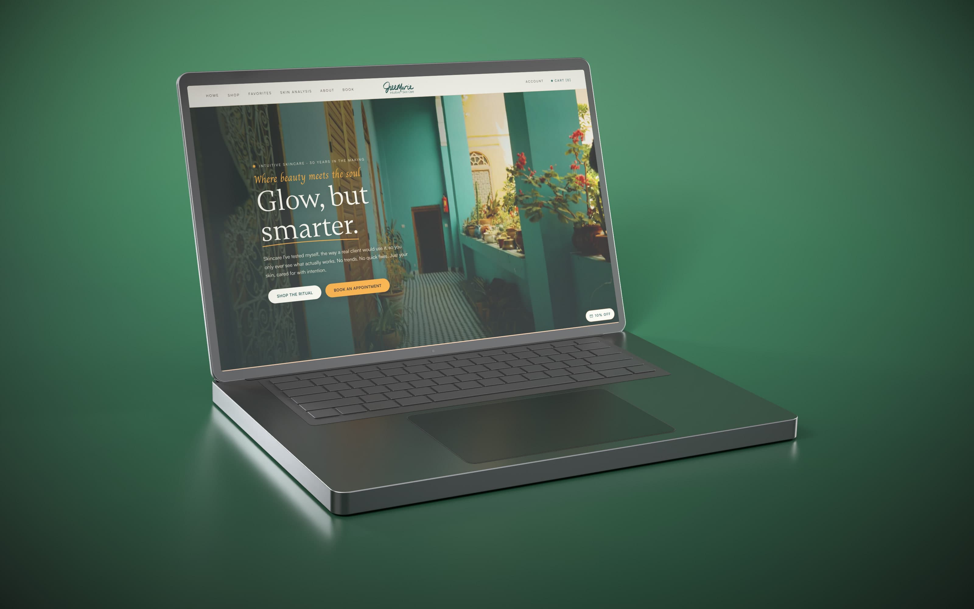 The JM Skin store on a laptop
