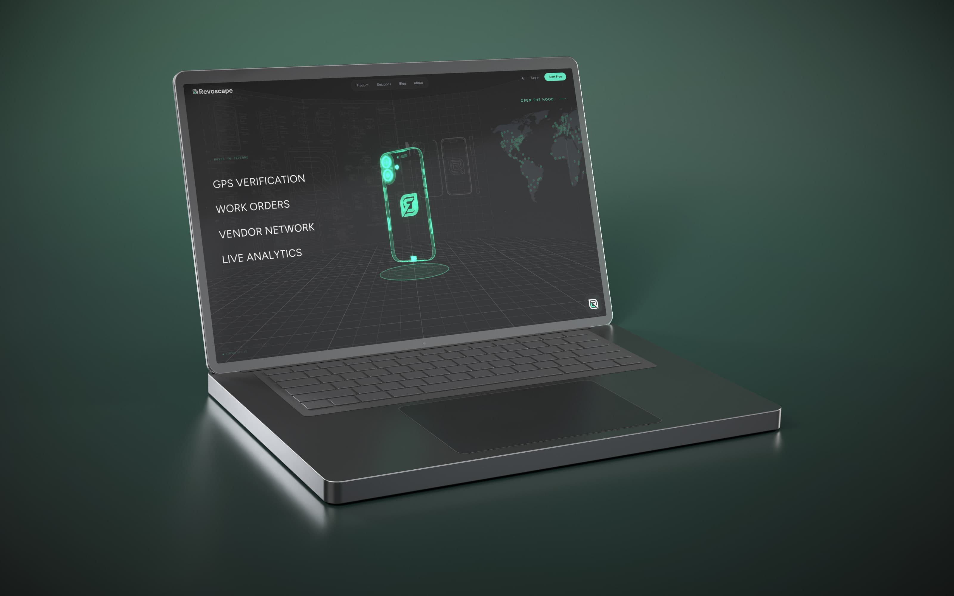 The Revoscape website on a laptop