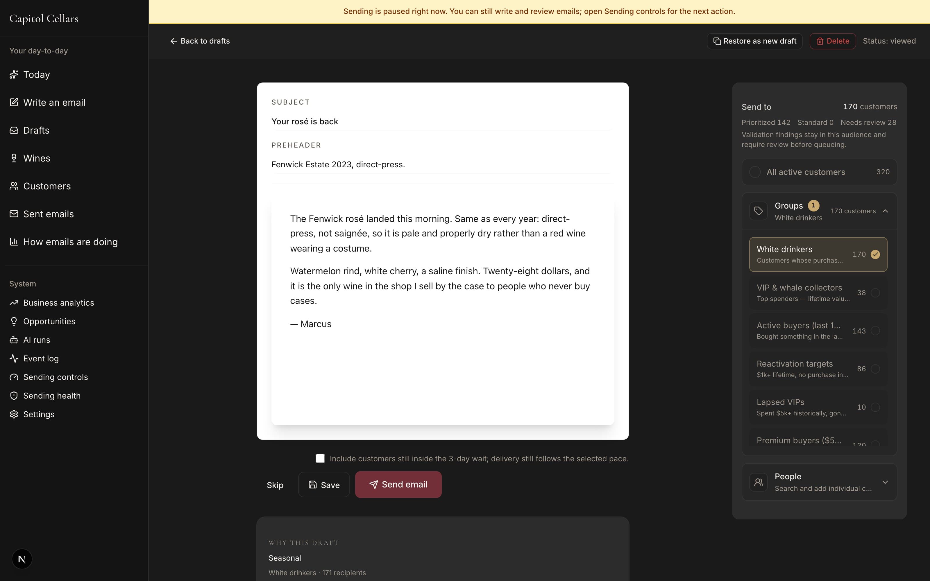The campaign editor with live audience tiering (demo data)