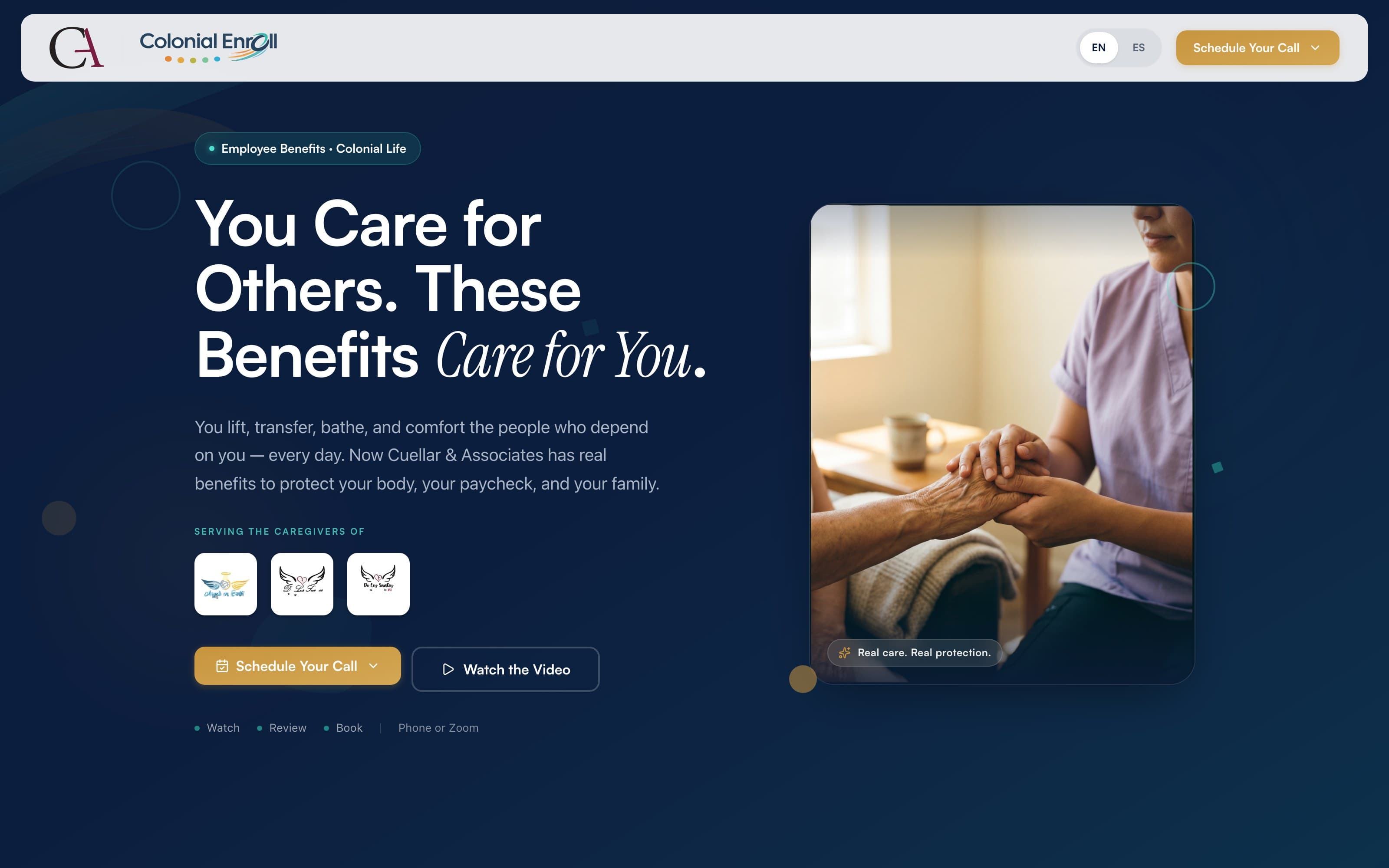 The caregivers' microsite — same factory, different employer, different brand
