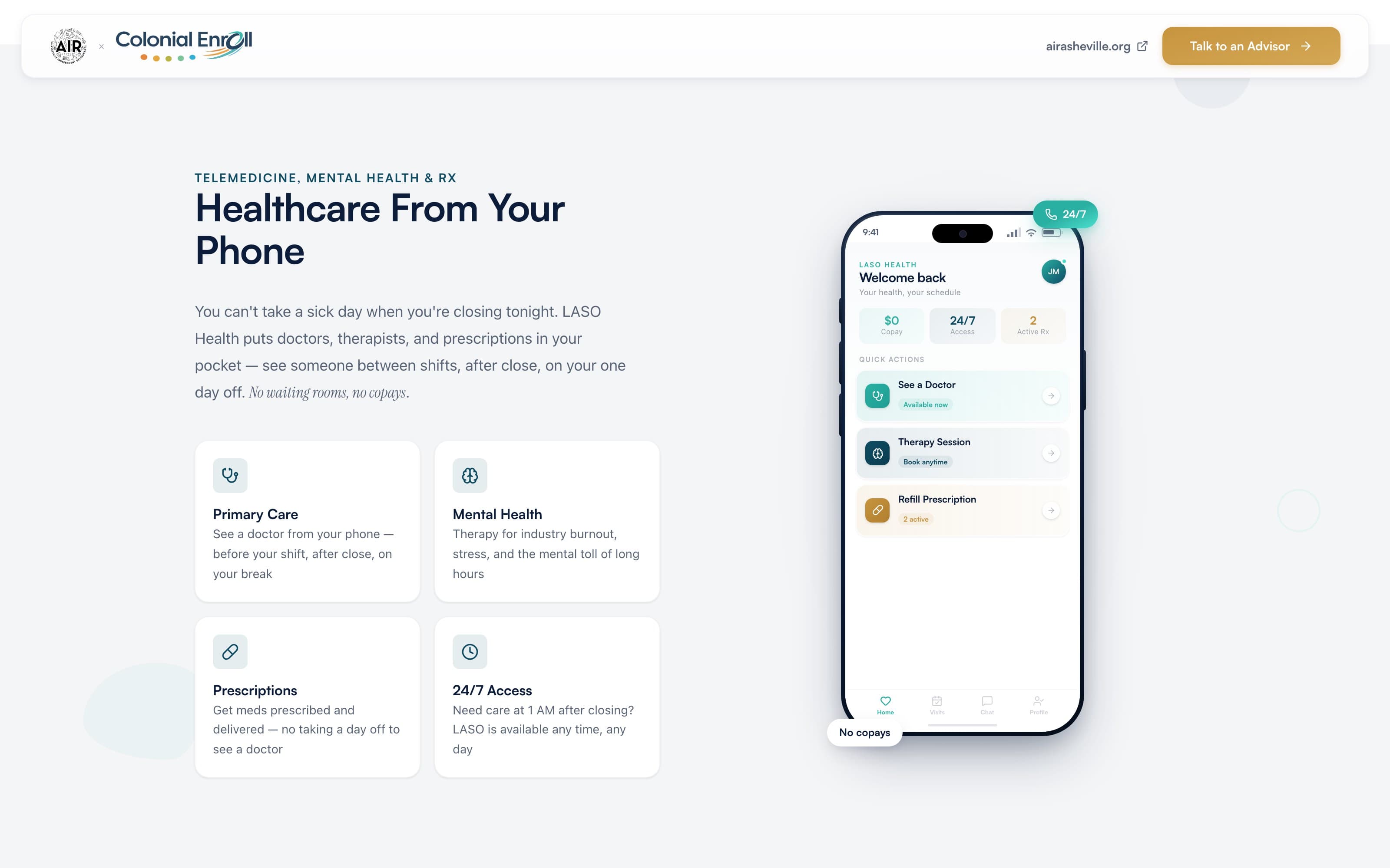 The telehealth section of the AIR microsite