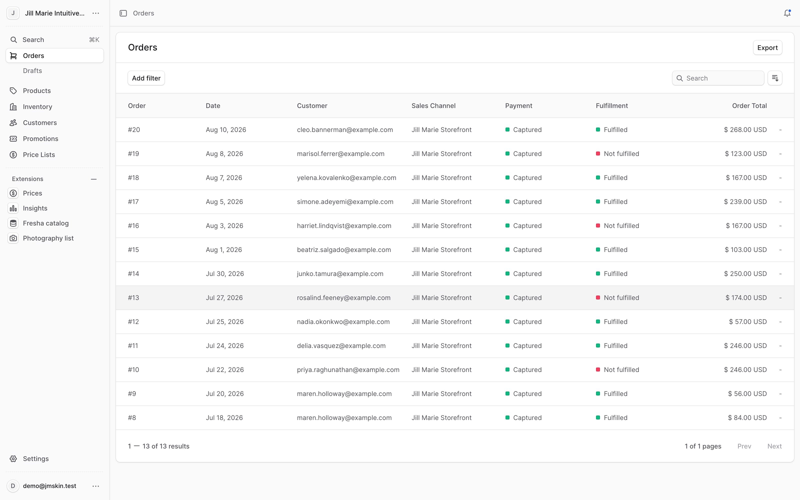 The orders board (demo data)